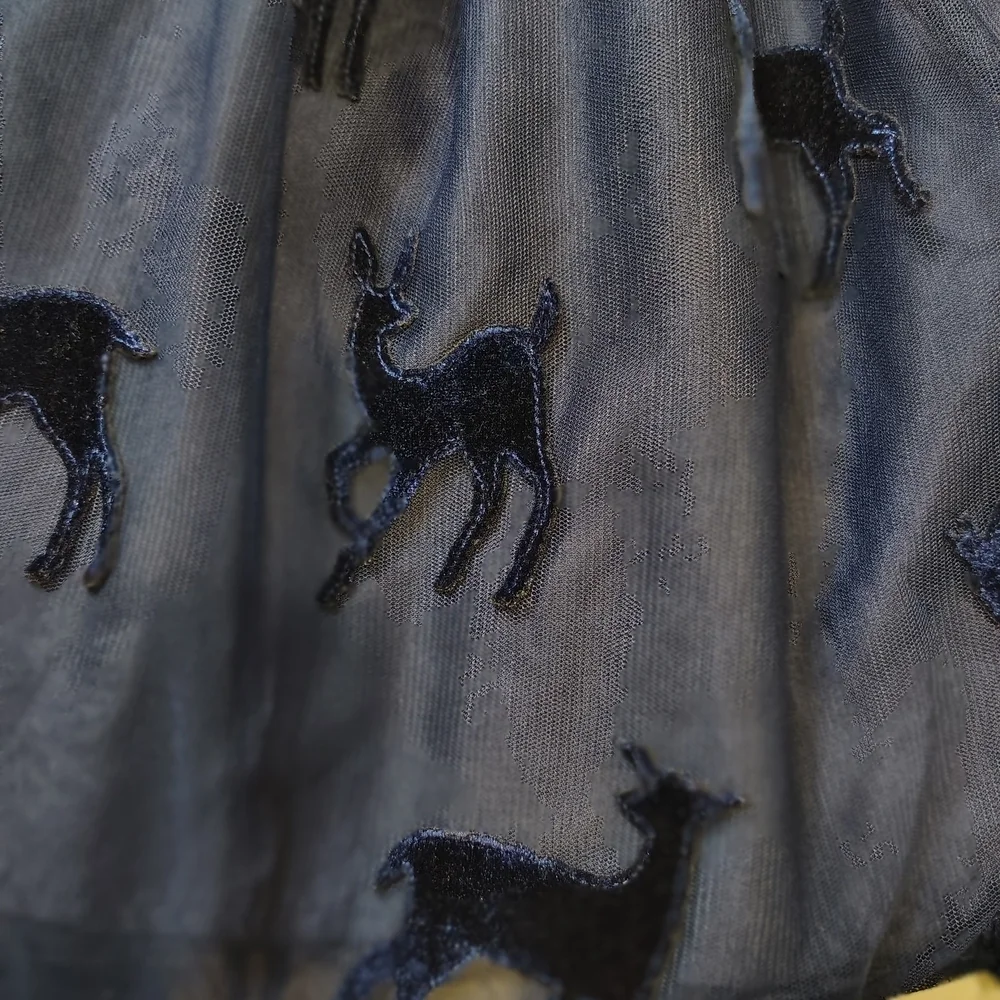 Cat & Jack navy blue velvet and tulle dress with a deer pattern